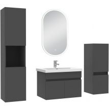 Acezanble - meubles simple vasque 60cm vasque + colonne + miroir lumineux Anthracite