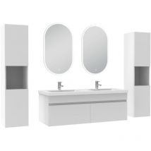 Acezanble - meubles double vasque 120cm colonne + vasque + miroir lumineux Blanc