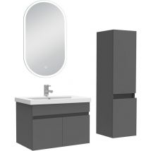 Acezanble - meubles simple vasque 60cm vasque + colonne + miroir led Anthracite