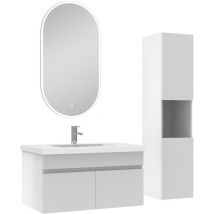 Acezanble - meubles simple vasque 80cm vasque et colonne et miroir lumineux Blanc