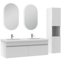 Acezanble - meubles double vasque 120cm vasque et colonne et miroir lumineux Blanc