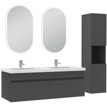 Acezanble meubles double vasque 120cm vasque et colonne et miroir lumineux Anthracite