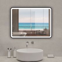 Acezanble - Miroir lumineux 80 x 60cm avec 3 couleurs + dimmable + anti-buée + mémoire, miroir salle de bain led