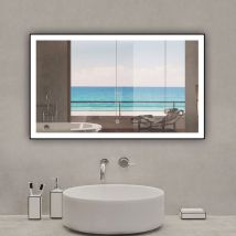 Acezanble - Miroir lumineux 100 x 60cm avec 3 couleurs + dimmable + anti-buée + mémoire, miroir salle de bain