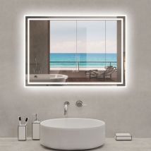 Acezanble - Miroir lumineux 80 x 60cm, bluetooth + 3 couleurs + dimmable + anti-buée + mémoire, miroir salle de bain led