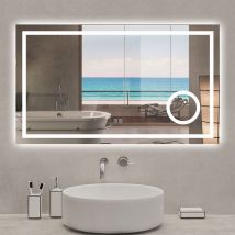 Acezanble - Miroir lumineux 160 x 80cm, bluetooth + 3 couleurs + dimmable + grossissant + anti-buée + mémoire, miroir salle de bain led