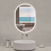 Miroir lumineux ovale 45 x 90cm, 3 couleurs + dimmable + anti-buée + mémoire, miroir salle de bain led - Acezanble