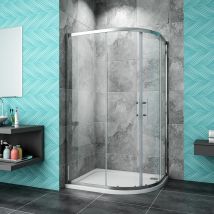 Acezanble 900 x 760 mm offset Quadrant Shower Enclosure 6mm Easy Clean Sliding Glass Cubicle Door with Right Entry Tray Waste + Plinth