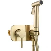 Acier Inoxydable Douchette WC Kit en Bidet Portable Tuyau de Douche Eau Chaude et Eau Froide Bidet Toilette Kit Complet, Or Brossé, WS024J2F2