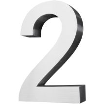 V2aox - Acier inoxydable Numéro de maison 20 cm Grand 2 Signe de numéro de maison Numéros de maison Signe Brossé 3D Arial