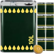 Acquaverde - 8 Lattine per Olio di Oliva, Verde con Litografia Gocce Oro, in Metallo, Contenitore Alimentare, Latta da 10 Litri con Tappo Ermetico e