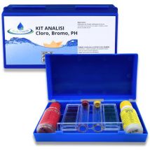 Acquaverde - Kit di Analisi per Acqua di Piscina, Test del pH, Cloro e Bromo - Set completo di Provette, Scala Colorimetrica e Reagenti in Pratico