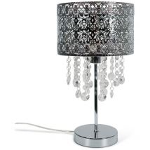 Valuelights - Enna Silver Moroccan Style Bedside Table Lamp with Acrylic Jewel Droplet Drum Lampshade - Bulb Included