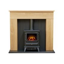 Innsbruck Stove Fireplace in Oak with Hudson Electric Stove - Adam