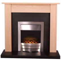 Southwold Fireplace in Oak & Black with Colorado Electric Fire in Brushed Steel, 43 Inch - Adam