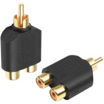 Adaptador audio mono 2xRCA/H-RCA/M – Dorado y negro – Metal – Transmisión óptima – Sonido superior