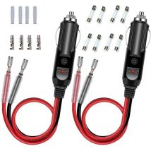 SNQ - Adaptador de encendedor de cigarrillos macho de 2 piezas con cable de alimentación de 16 awg, 12 V/24 v universal, para inversor de coche,
