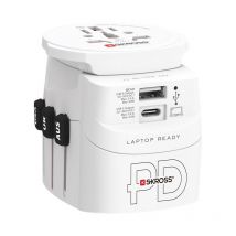 Skross - Adaptador de viaje pro light usb ac45pd, 45 w, cargador 1x usb-c y 1x usb-a más enchufes de red internacionales para dispositivos de 2 y 3
