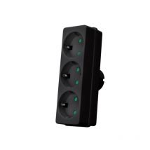 Duolec - Ladrón adaptador directo pared 3 vías color negro -