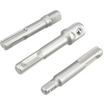 Set adaptador SDS PLUS a vaso hexagonal 3 piezas – Acero duro – Tamaños: 1/4", 3/8", 1/2"