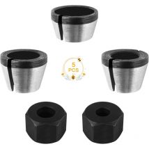 Adaptateur de Mandrin, 5Pcs Tête de Mandrin, Mandrin de Pince de Routeur, Collet Mandrin Affleureuse, Mandrin de Fraise à Bois, Pince de Serrage