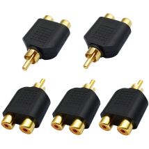 Beijiyi - Adaptateur de Séparateur y rca, Plaqué Or 1 rca Mâle à 2 rca Femelle,Vidéo Audio Connecteur ,Audio Vidéo av Convertisseur (5 Pack)