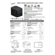 Rapanda - Adaptateur de voyage international Adaptateur universel avec 1 usb-a + 2 Type c pour téléphones portables, ordinateurs, tablettes,