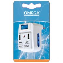 Adattatore 2BPRESE 10/16A 2P+T 2USB spina 16A con inter.luminoso e led