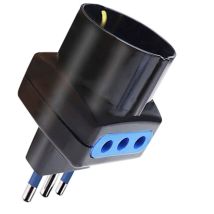 Adattatore Tripla Spina 10A 2 Prese Italiane 10A + 1 Presa Schuko 10A Nero