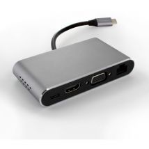 Adattatore usb-c 8in1: HDMI,RJ45,USBA-C,VGA,SD/microSD - Grigio