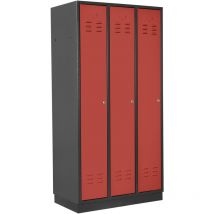 Umkleideschrank / Spind 3-türig, ral 7016/3000, Anthrazit/Rot, 178x89x50cm - ADB