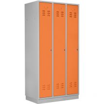 Umkleideschrank / Spind 3-türig, Ral 7035/2008, Lichtgrau/orange, 178x89x50cm - Adb