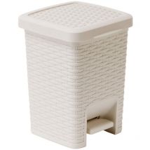 Pattumiera Quadrata Effetto Rattan, 6 Litri, Color Crema, Lino Calico, Pedal Bin - Addis