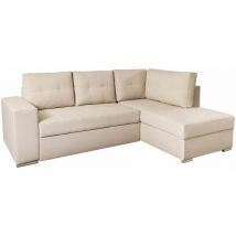 Loungitude - aden - Canapé d'angle convertible avec coffre en tissu - Beige - Angle Droit