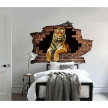 Adesivo da parete tigre con effetto 3D foro su mattoni wall sticker adesivo per muro - Misura: 150x100 cm