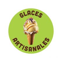 Adhésif vitrophanie 'GLACES artisanales' de diamètre 30 cm (pose intérieure)