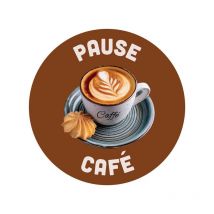 Adhésif vitrophanie 'PAUSE café' de diamètre 30 cm (pose intérieure)