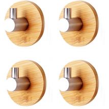 Lablanc - Adhesive Hook Wall Hook Bamboo and Stainless Steel Self Adhesive Hook Bathroom Kitchen Office Door, 4 Pieces