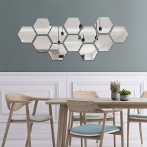 Alwaysh - Ahlsen Pegatinas de pared de espejo, 12 piezas de pegatinas de espejo removibles diy acrílico decoración de pared espejo azulejo hexagonal