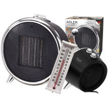 Adler - AD7742 Calefactor Cerámico led, Portátil, 2 Niveles Potencia, Termostato Automático, Diseño Moderno 1500W Negro/Plata