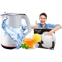 AD1277W Bouilloire Électrique 1,7 l sans Fil, sans bpa, Avec Arrêt Automatique, Filtre 2200W Blanc - Adler