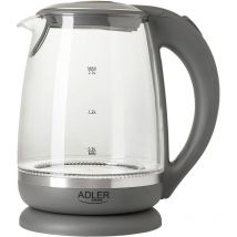 AD1286 Bouilloire Électrique en Verre 2 Litre, Intérieur Éclairé, sans Fil 2200W Gris - Adler