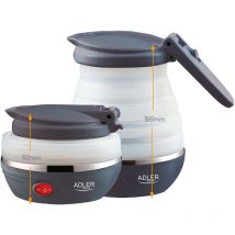 Adler - AD1279 Hervidor Agua Eléctrico Plegable, 0,6L, Silicona sin bpa, Resistencia Oculta, Apagado Automátic 750W Blanco