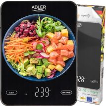 ADLER Küchenwaage – 10 kg Tragkraft – USB Typ-C – 16 cm x 22 cm – Schwarz – AD3177b