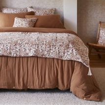 Altobuy - adonis - Chemin de Lit 90x200cm Gaze de Coton Blanc Imprimé Fleur Détail 4 Pompons