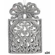 Krist+ - Adorno Navideño Caja De Regalo Plateado Plástico Purpurina 7,5 x 11,5 x 4 cm (24 Unidades)