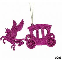 Krist+ - Adorno Navideño Carruaje Mágico Fucsia Plástico Purpurina 15 x 8,5 x 4,5 cm (24 Unidades)