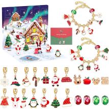 Advent Calendar 2024 Child Girl, Advent Calendar Christmas Jewelry Girl 5-12 Years, Advent Calendar Filling Gold Color Cracelets and Charms Girl Teen