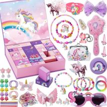 Adventskalender 2024 für Mädchen, Teenager, Kleinkinder, Mädchen, Einhorn, Prinzessin, Adventskalender mit Kinderschmuck, Haarschmuck,