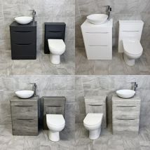 Aegean Floorstanding Vanity & wc Set Unit With Wok Basin & Tap In 4 Colours, White Gloss - Dark Concrete